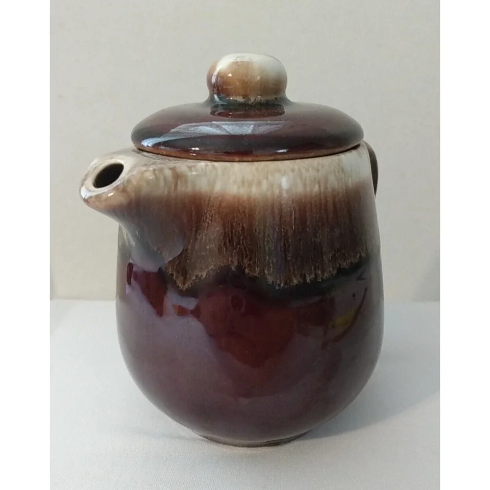 Vintage USA Brown Drip Glaze Pottery Teapot & Lid PRETTY!